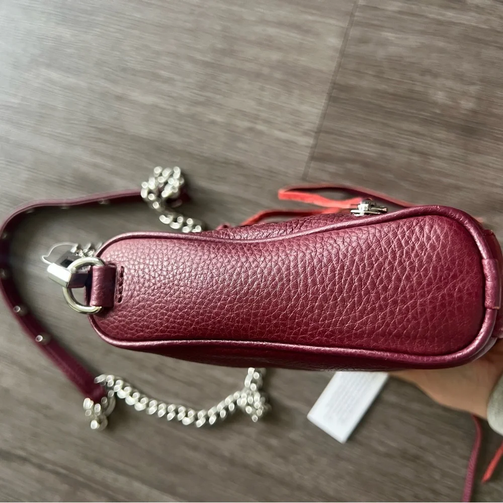 NEW Rebecca Minkoff Mini 5 Zip Convertible Crossbody Leather Bag in Port OS